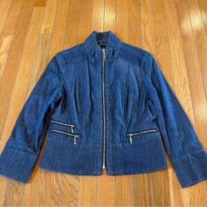 White House Black Market Denim Jacket Womens Size 4 Blue Zip Front Moto Style